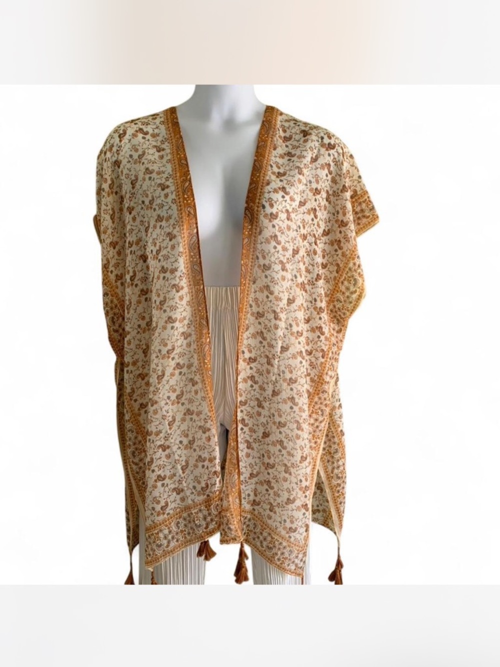 Fairy Boho hippie Floral Tassel Kimono - Cream & orange size L